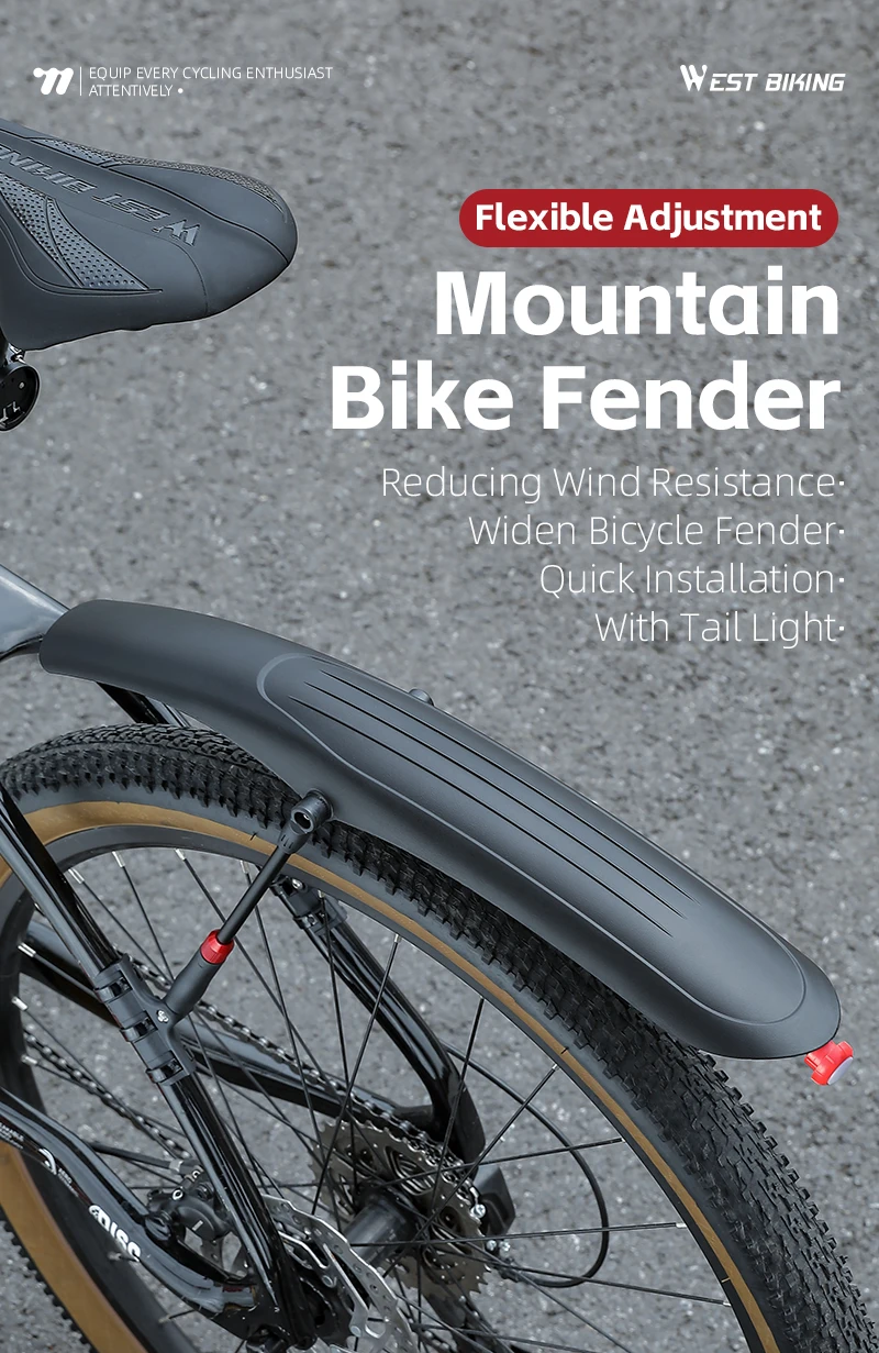 WEST BIKING Fahrrad-Schutzblech-Set für vorne/hinten mit Schnellverschluss und Rücklicht für 26-29 Zoll Mountainbike-Zubehör – Detail 1