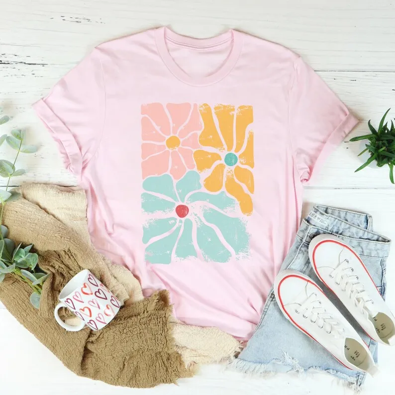Boho Blumen Hippie Blumenhemd inspiriertes T-Shirt Frühlingsblumen Liebhaber geblümte Blumen Harajuku Ärmel Kleidung Street Tops