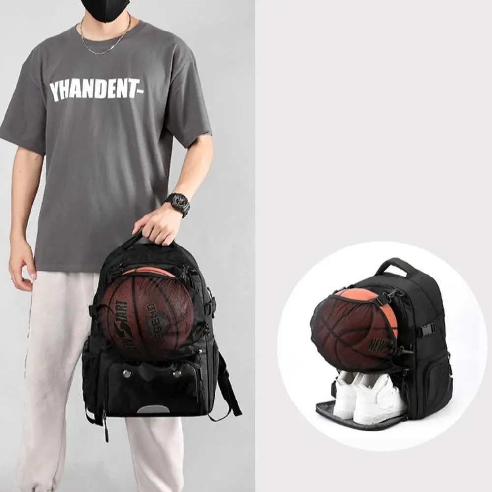 Large Capacity Sports Basketball Backpack with Shoes Bag Detachable Net Soccer Bag Multi Pockets Oxford Fabric