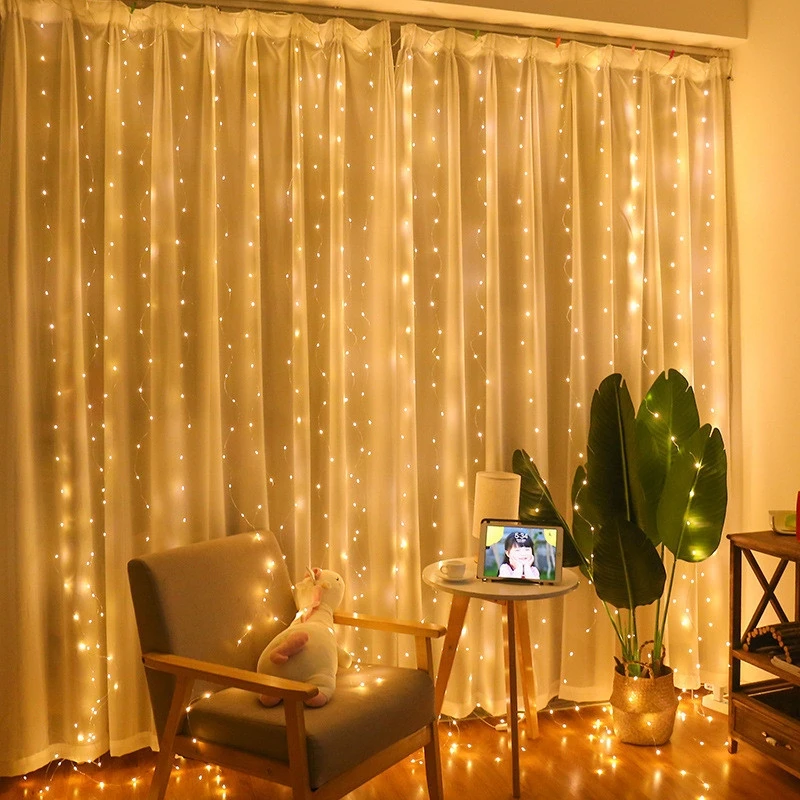 Cadena de luces LED para cortina de ventana, decoración de pared interior al aire libre, fiesta de boda, hogar, jardín, dormitorio