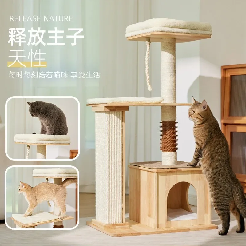 Small wholesale solid wood cat climbing frame, wooden Roman pillar cat grabbing board, solid wood cat house cat nest climbing fr