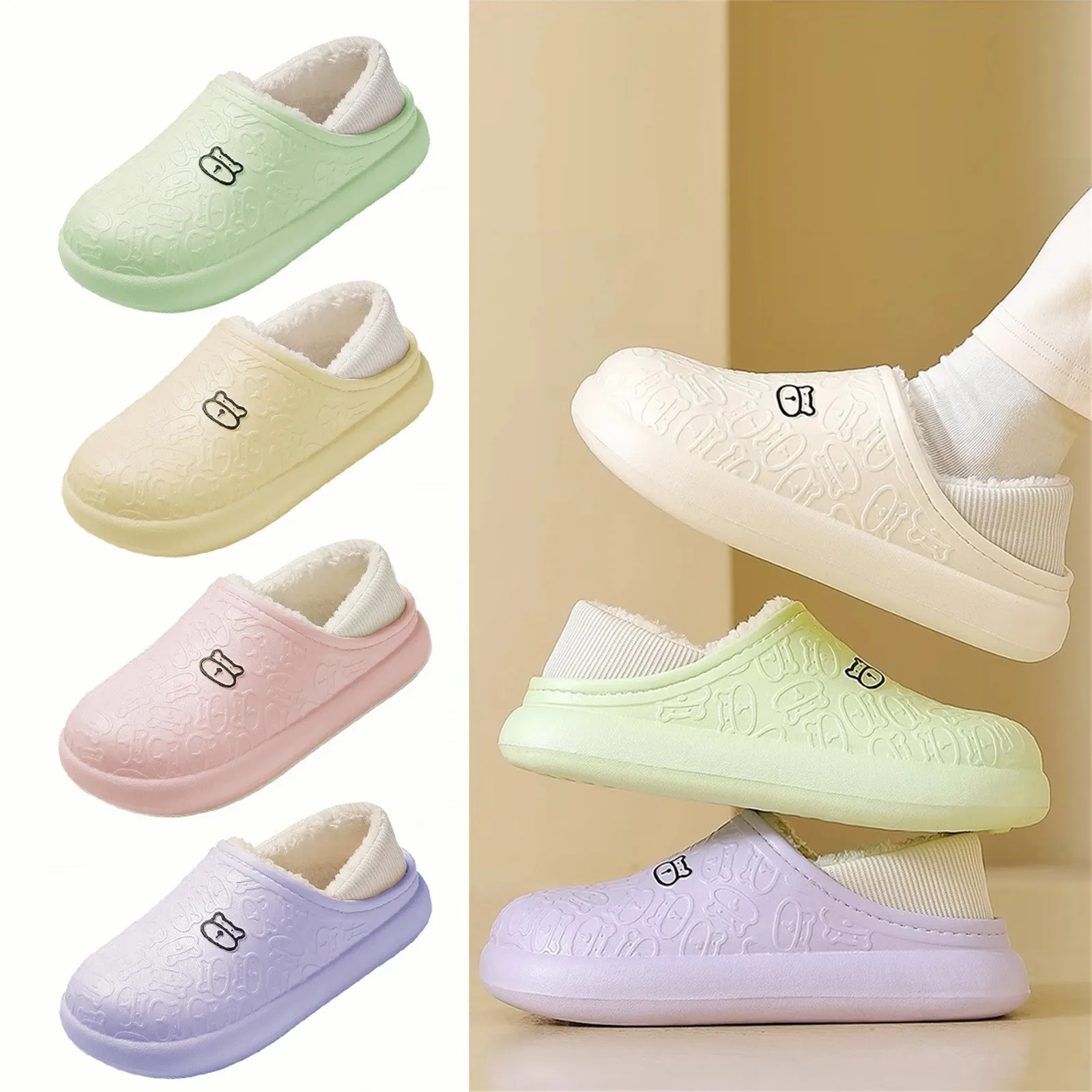 

Winter Fashion Cotton Slippers Women Thick Bottom Non-Slip Slippers Lady Soft Soled Shoes Indoor Outdoor Warm Cotton Slippers