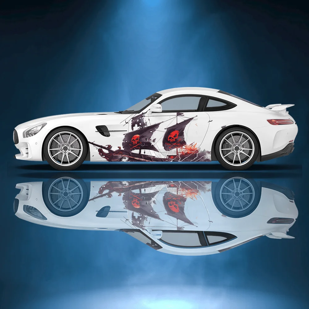 

Red-Black Pirate Ship Skull Car Vinyl Wraps Decal Self-adhesive PVC Sticker Suitable for Trucks SUV Decor Auto Accessories Gift