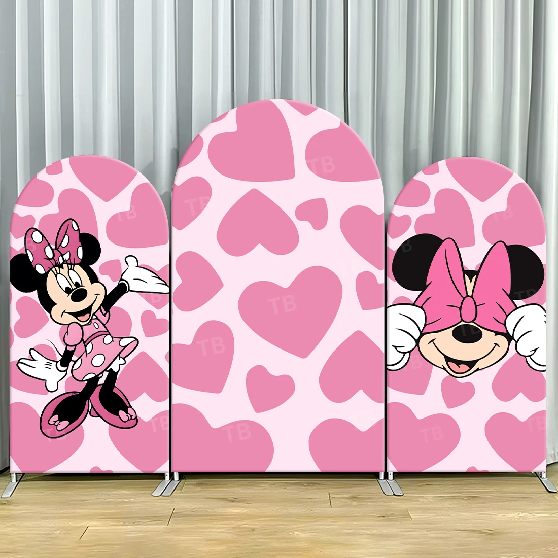 

TB Disney Minnie Mouse Pink Theme Arch Backdrop Cover for Girl Birthday Party Decor Photograph Background Wall Baby Shower Props