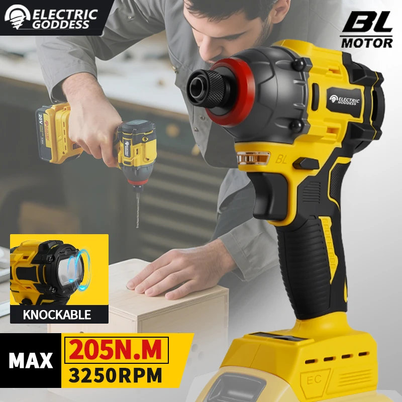 

Electric Goddess Brushless Impact Driver 205NM For Dewalt Battery Cordless Electric Drill Screwdriver Rechargeable Power Tool ﻿