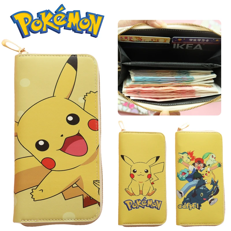 

Pikachu Cartoon Large Capacity Wallet Anime Portable Pu Purse Storage Bag Card Holder Kids Cute Bus Credit Card Long Wallet Gift