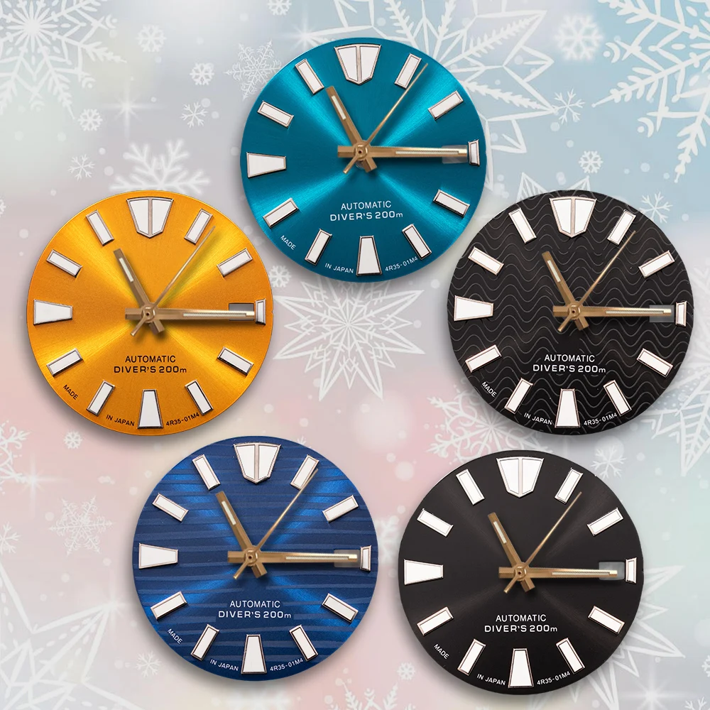 28.5 مللي متر NH35 الطلب S شعار التلقائي غواص لا الأيدي صالح NH36/4R/7S اليابانية حركة C3 مضيئة ساعة تعديل الملحقات