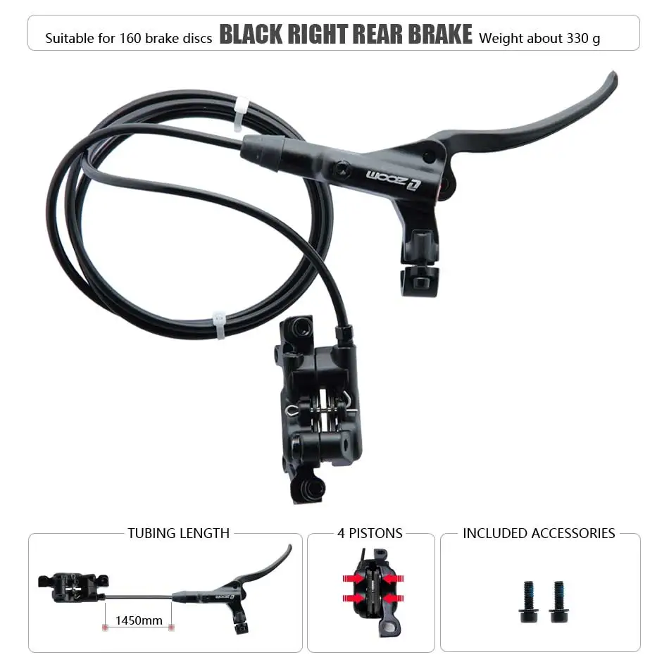 ZOOM HB-876 4-Kolben-Klapp-Mountainbike-Scheiben-Hydraulikbremsen-Set vorne 800 hinten 1400 mm MTB-Fahrradkrämpfe rot Fahrradteile