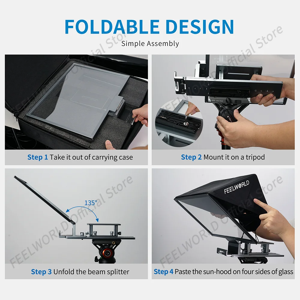 FEELWORLD TP16 16-inch Folding Teleprompter Supports Up to 16\