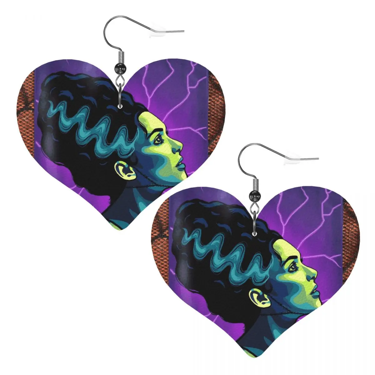 

Custom Drop Dangle Earrings The Bride Of Frankenstein Leather Teardrop Earrings PVC Leather for Gifts Dainty Jewelry