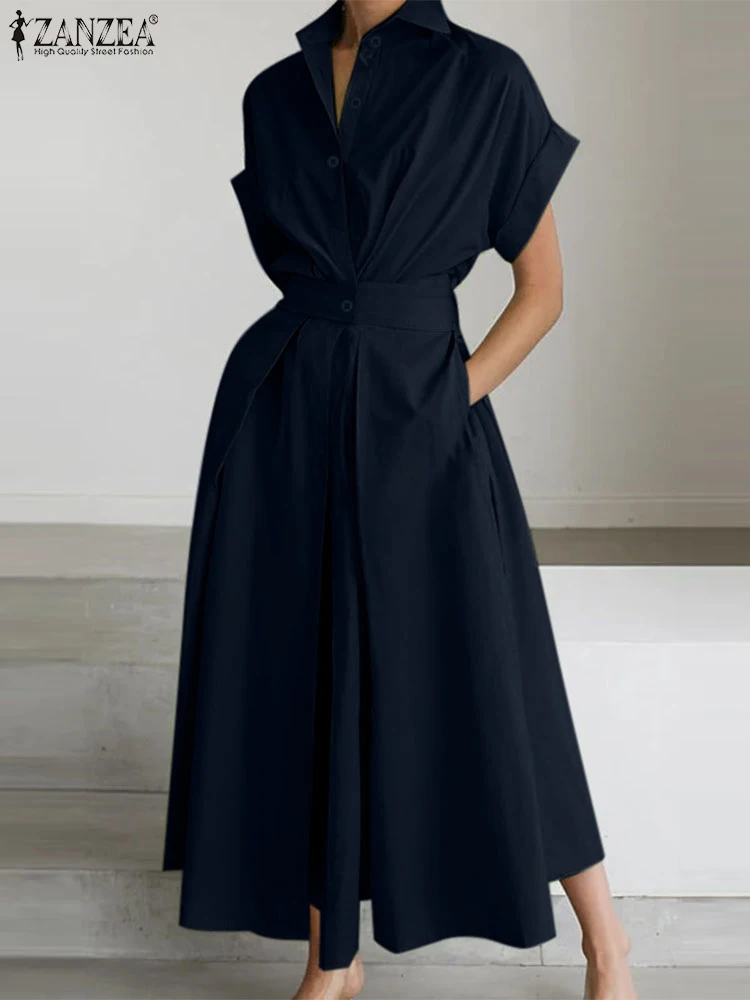 2025 ZANZEA แฟชั่น V คอ Sundress ยาว Robe ชุดสตรีฤดูร้อนชุดทํางานหรูหรา Casual ปุ่ม Vestidos