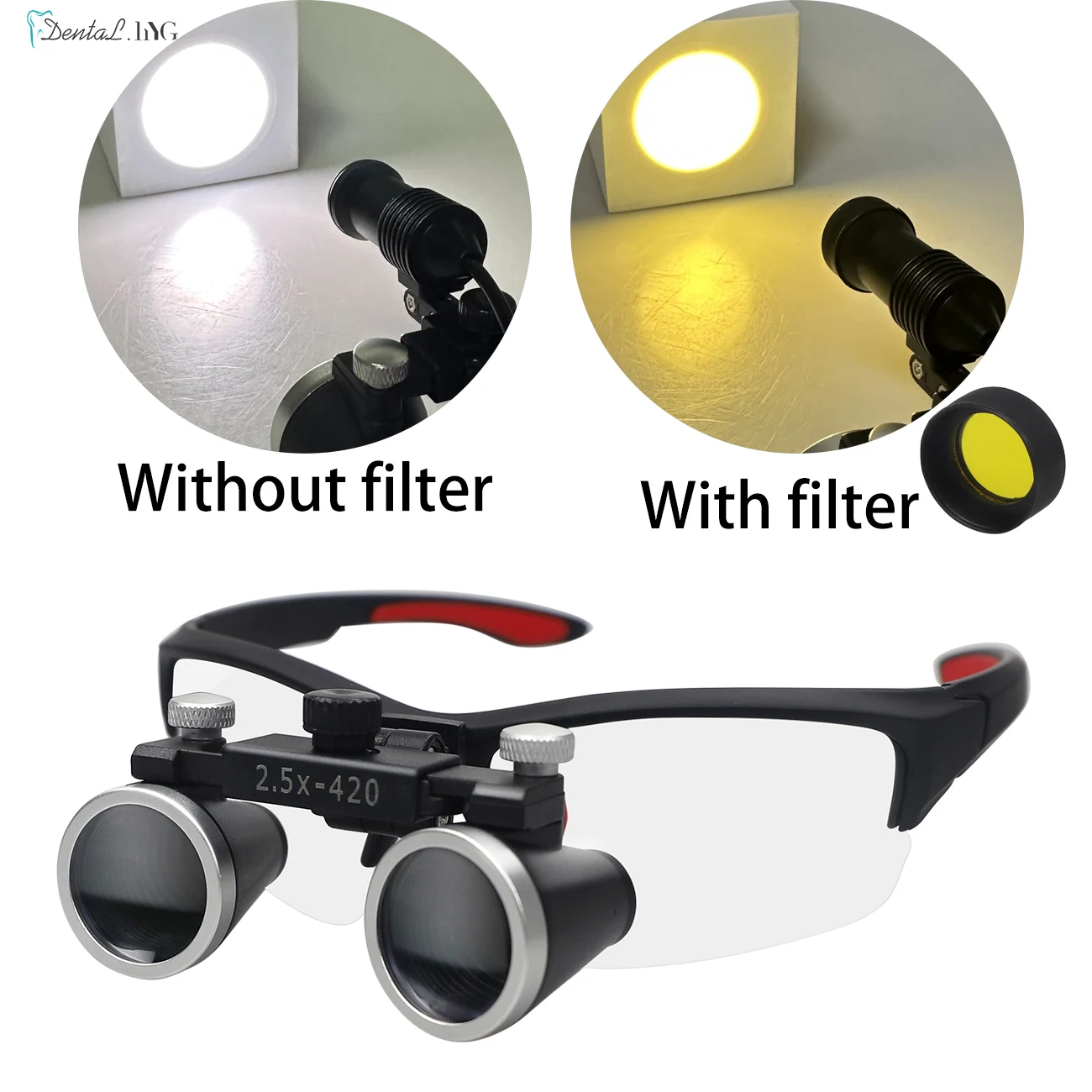 2.5X/3.5X Dental Loupes Dental Magnifier Dental Lab Medical Loupes Magnification Binocular Headlight Headlamp 5W Bulb