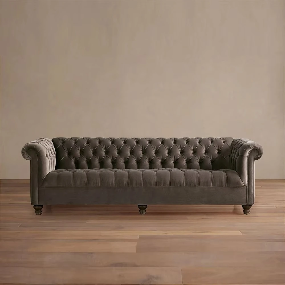 Contemporary American Style Reclining Velvet Sofa with Hand-Tufted Detailing for Hotel Office Living Room Waiting Room Lounge