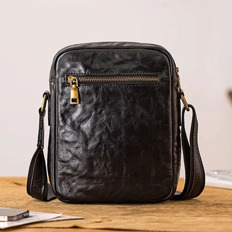 AETOO Original new men's single-shoulder bag, genuine leather casual crossbody bag, vegetable-tanned cowhide retro vertical comm