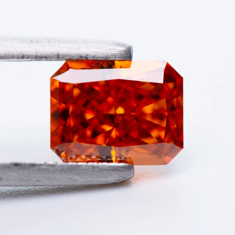 Kubisches Zirkonium, rechteckige Form, Crushed-Ice-Schliff, orange Farbe, 4K-Schliff, 5A-Qualität, synthetischer CZ-Edelstein – Detail 5