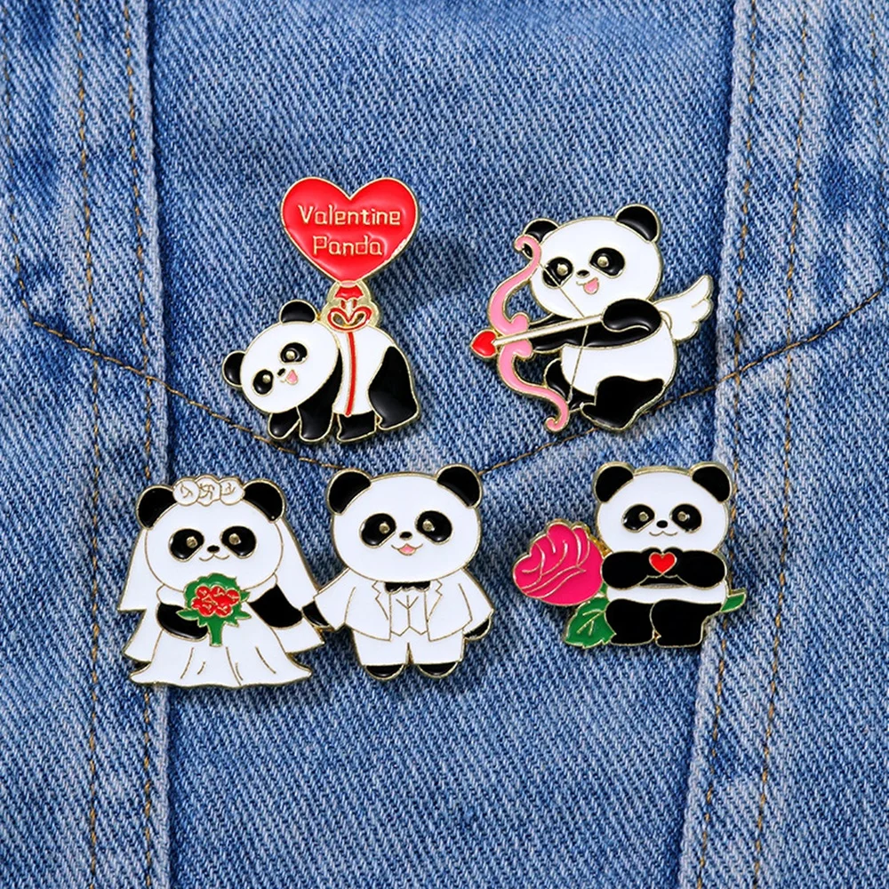 2-6pcs Cute Panda Set Brooch Mahjong Drama Lantern Christmas Sports Project Book Magic Love Panda Cartoon Badge Pin Jewelry Gift