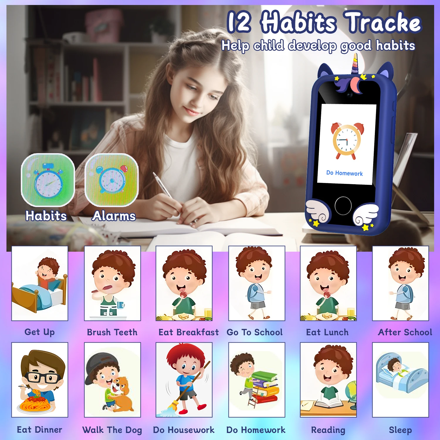Crianças smat telefone brinquedos educativos brinquedo musical unicórnio bebê móvel selfie câmera mp3 player brinquedos para presentes de aniversário de natal