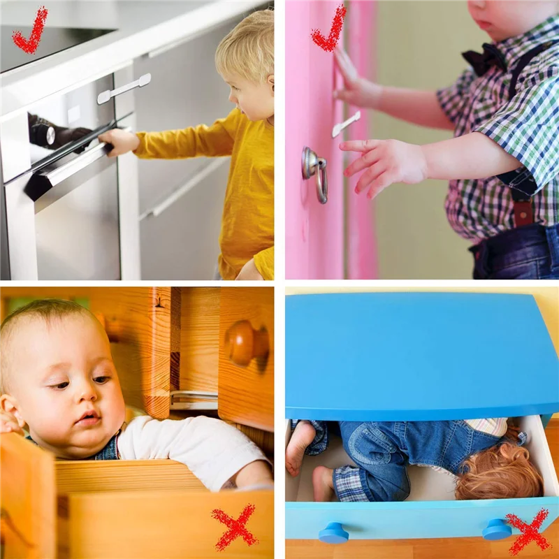 12 PCS Baby Proofing Cabinet Strap Locks Kids Proof Kit - Child Safety Drawer Cupboard Oven Refrigerator Adhesive Locks