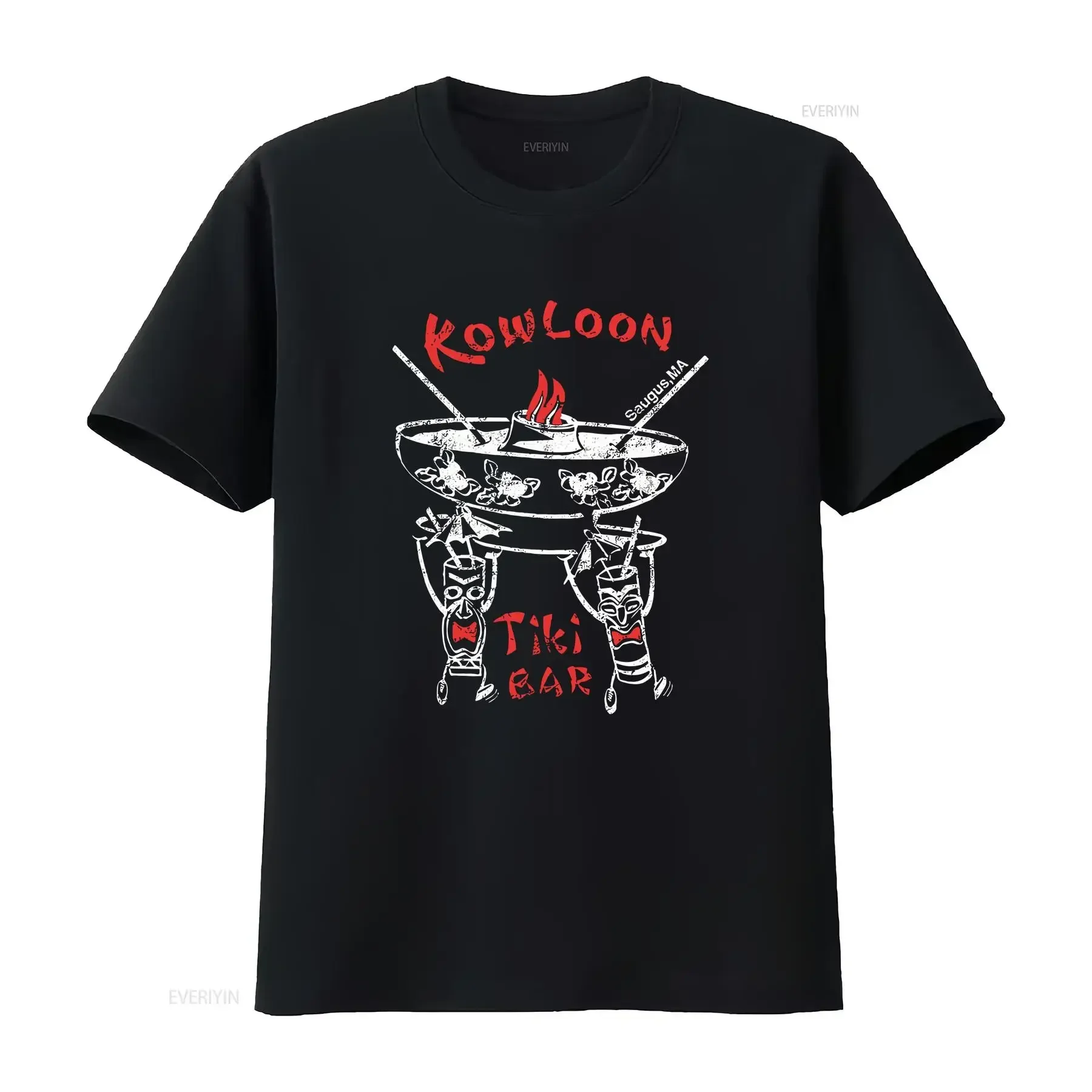 

Kowloon Tiki Bar Retro Graphic Tee Men's Short Sleeve Crew Neck Cotton Casual Streetwear
