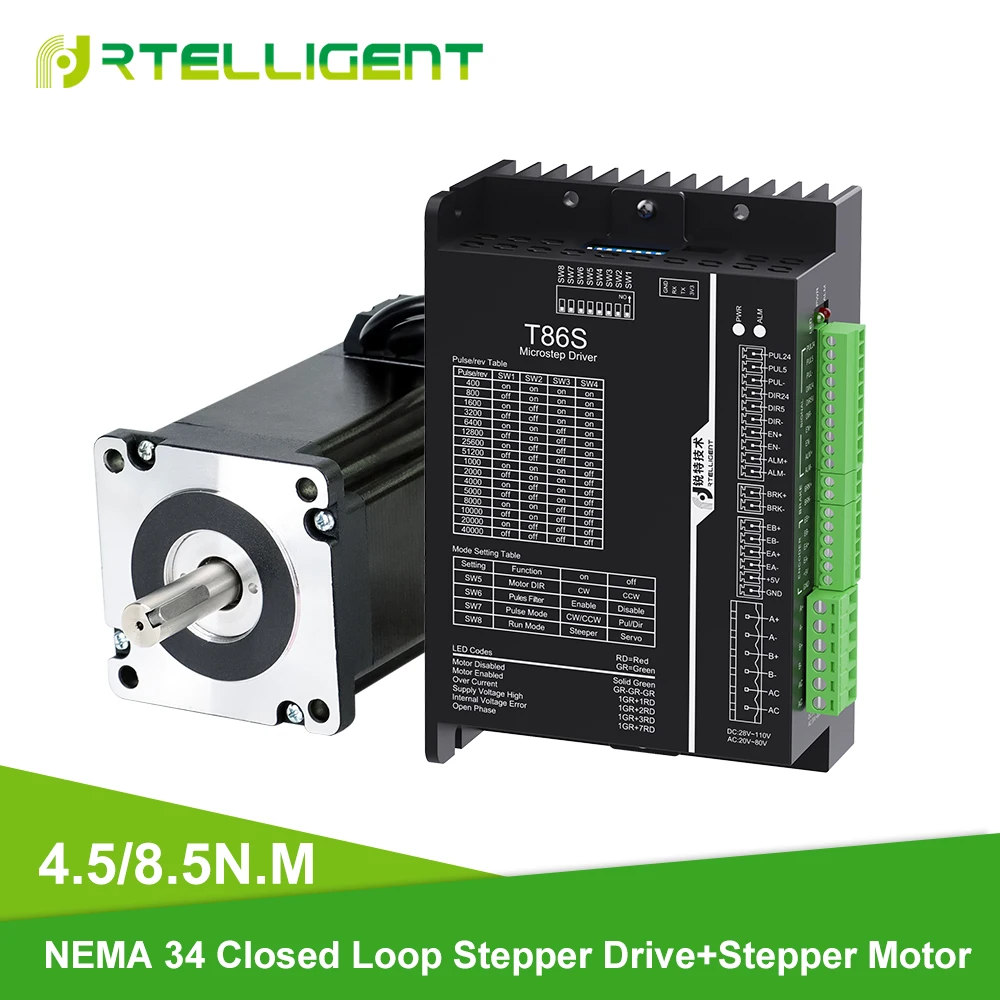 T86S Stepper Driver with Nema 34 86AM45ED/86AM65ED/86AM85ED Closed Loop Stepper Motor  for CNC Kit