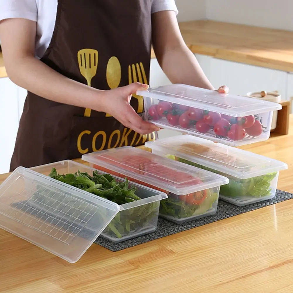 Kitchen Storage Container Rectangular Refrigerator Organizer Moisture-Proof Drain Vegetable Keep Fresh Box