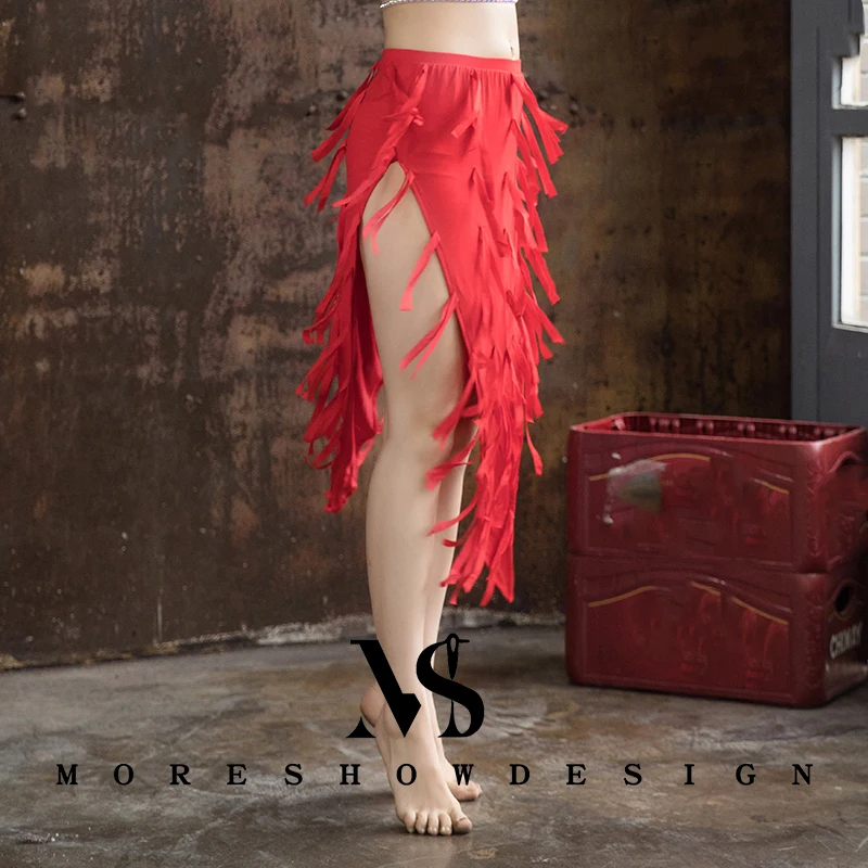 Belly Dance Sexy Skirt Double Slit Tassel Double Hight Slits for Women Summer Dance Outfit Suit Performance Accessories