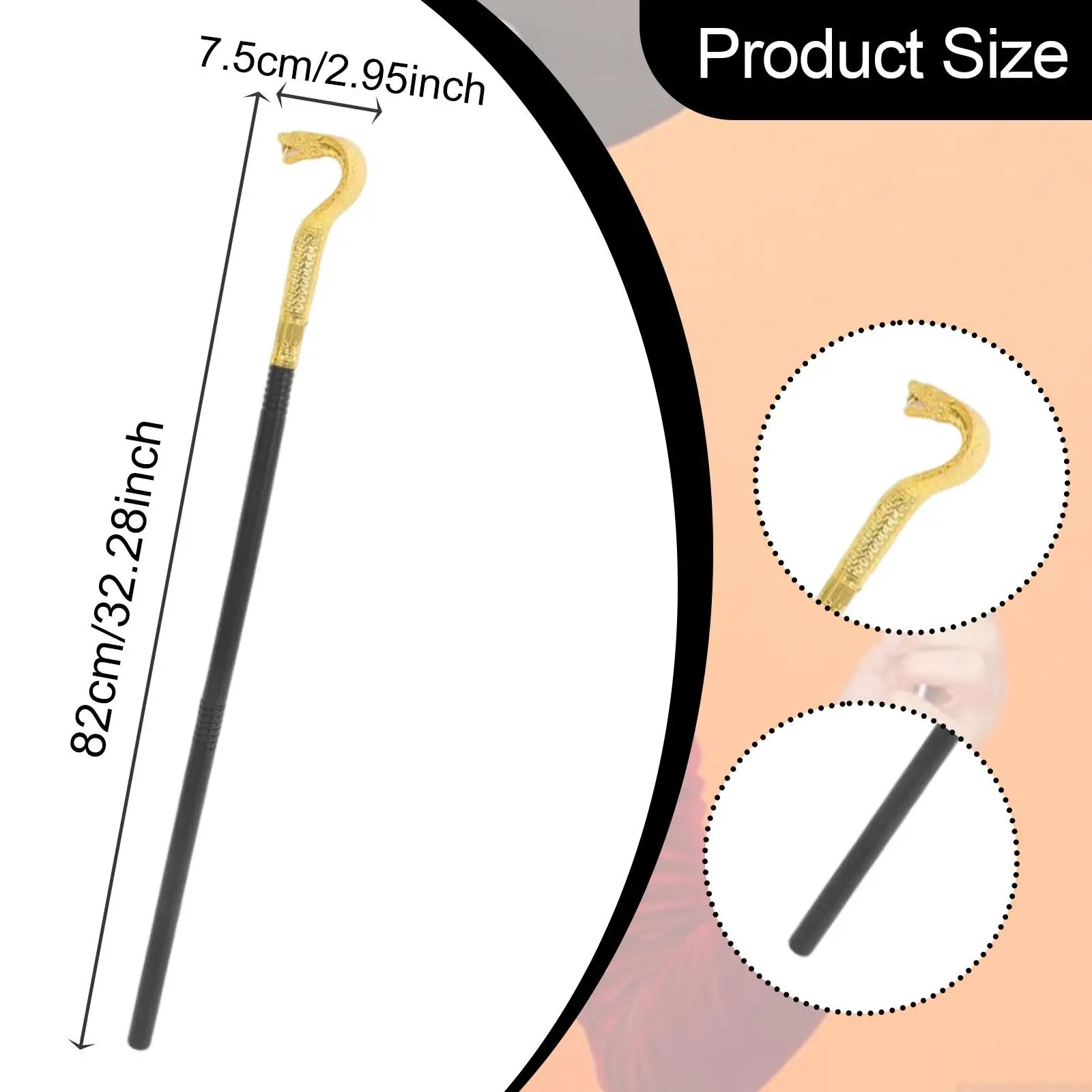 Bastón de Halloween para hombres con forma de cabeza de serpiente para espectáculo de escenario de fiesta temática de boda