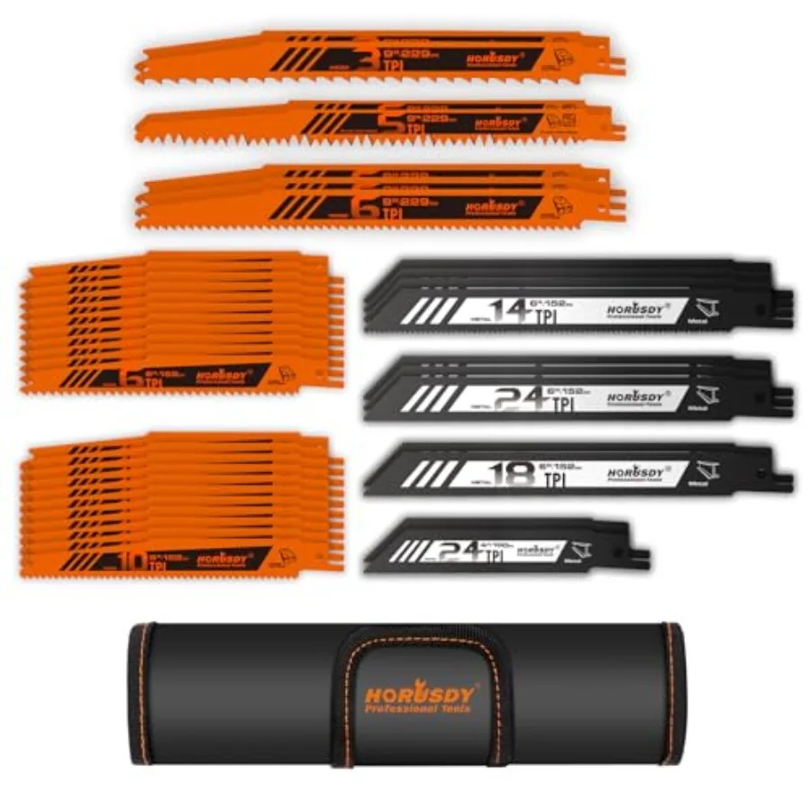 

40-Piece Reciprocating Saw Blade Set for Wood and Metal Includes Pruning, Wet Wood, PVC and Metal Cutting Blades 3-24TPI with S