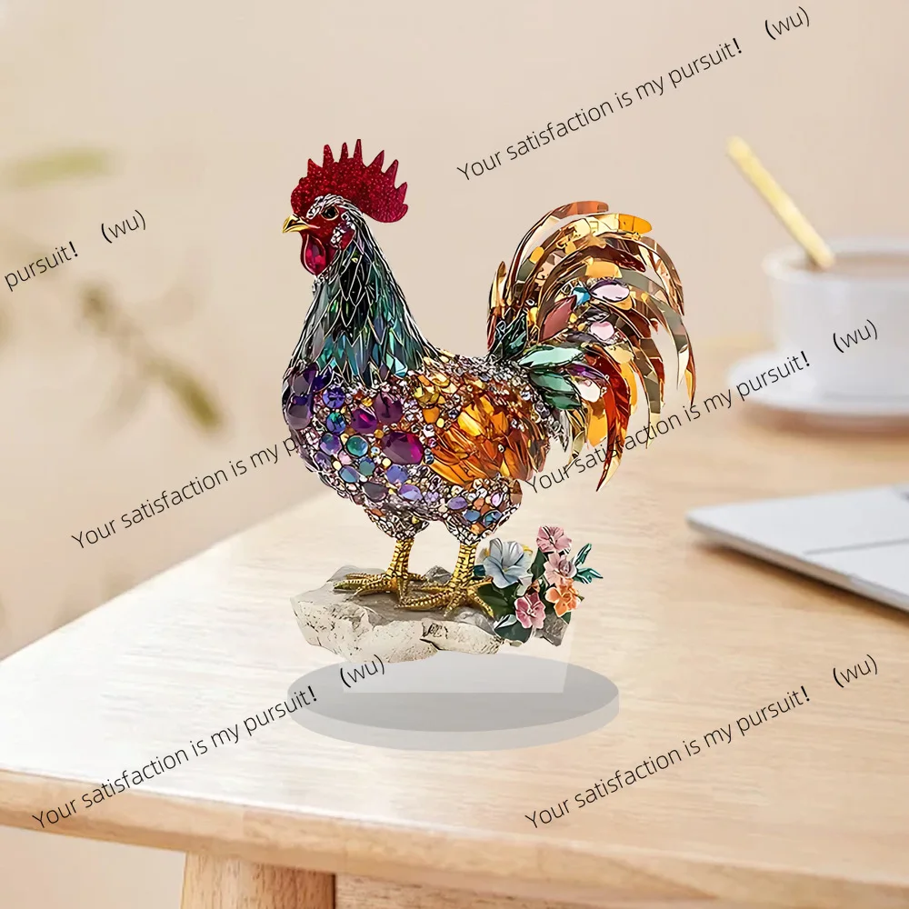 

Creative multicolored lucky rooster ornament 2D flat acrylic decorative ornament