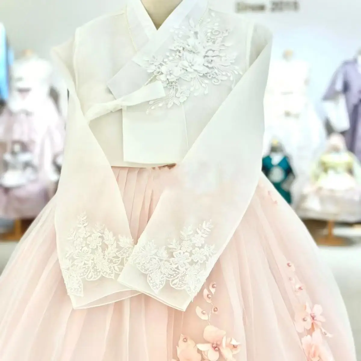 الراقية الوردي الأميرة الهانبوك المرأة التقليدية الكورية زي فستان رقص كلاسيكي قصر يانجي نمط الزفاف الأزهار الملابس