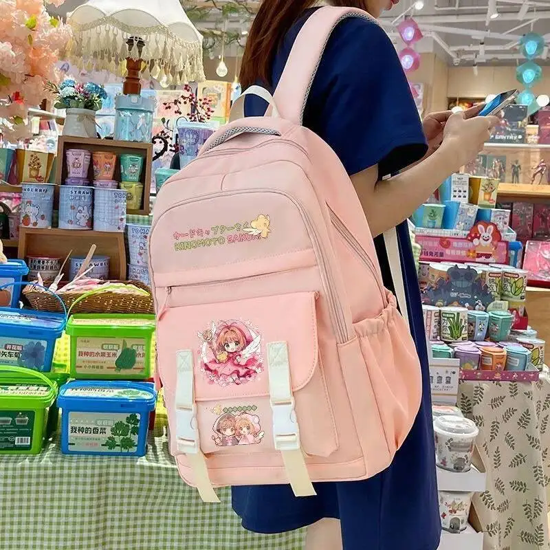 

Anime Game Breathable Mesh Black White Pink Blue Card Captor Kadokyaputa Sakura Teens School Bags Backpacks Girls Boys