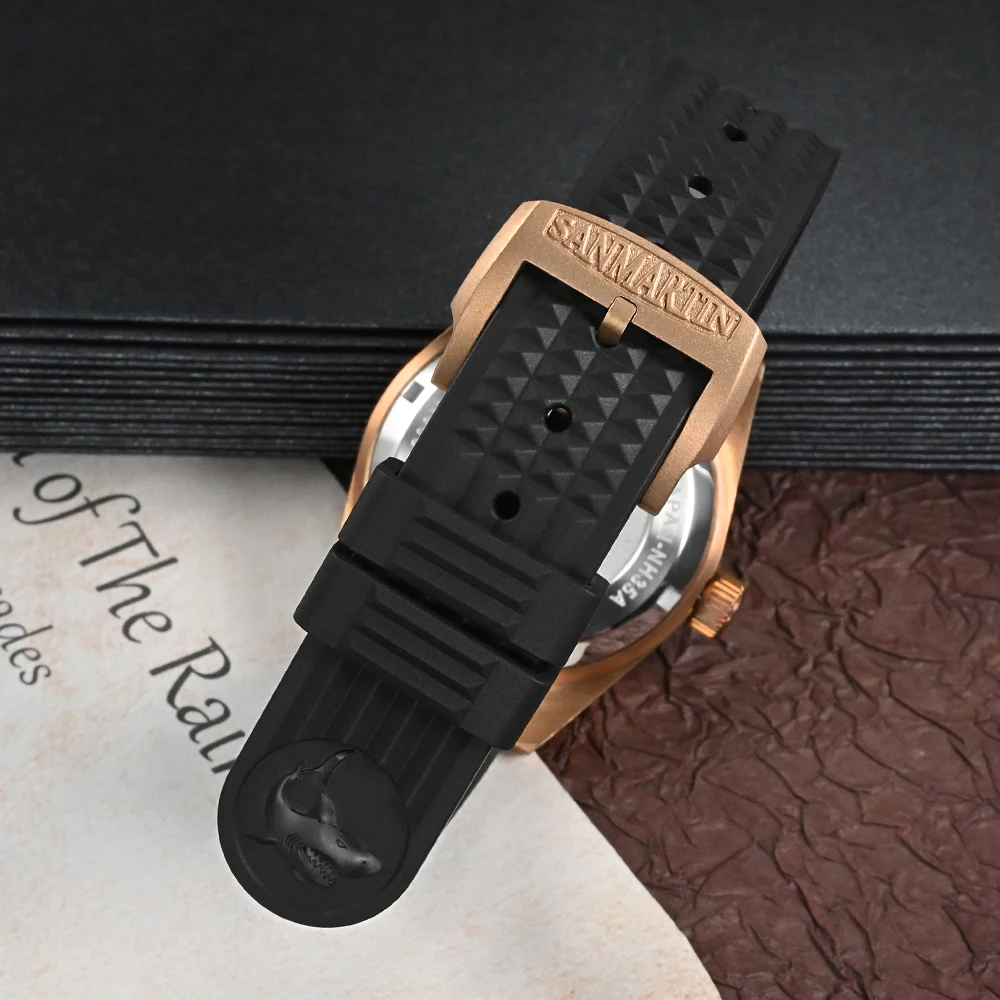 San Martin Watch Band FKM Waterproof Fluorelastomer Strap Stainless Steel / Bronze Buckle No Insert 20mm Watchband For 62MAS 007