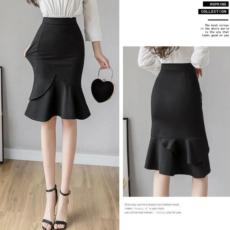 High Waist Irregular Elegant A-line Skirt Women Clothing Slim All-match Sexy Ruffles Fish Tail Half Skirt Fashion Office Summer - Image 5