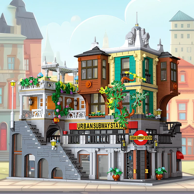 3692PCS Street View Series Bricks Urban Light Rail Station Building Block High Difficulty Creative Assembly Model Holiday Gift