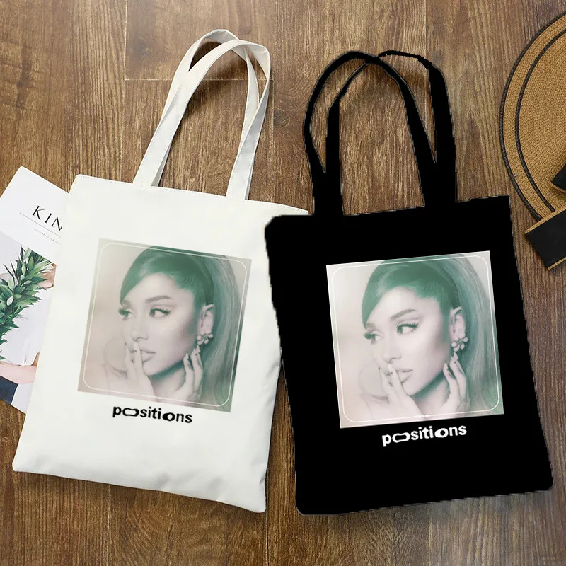 Ariana Grande-Bolsa de ombro de lona estampada para mulheres, grande capacidade, compradora, bolsas de mão femininas, sacolas, moda