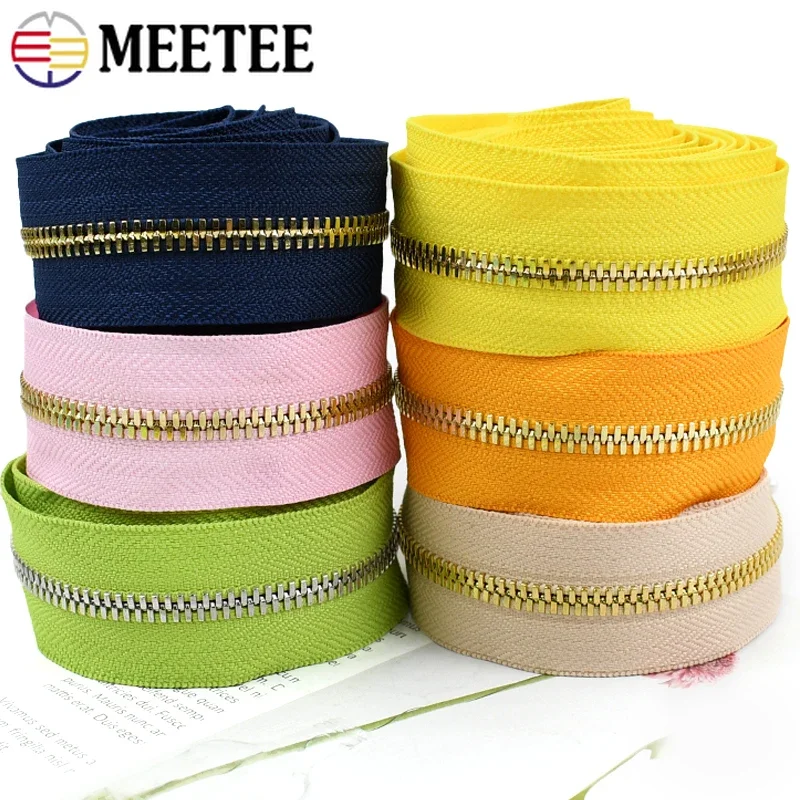 1/2/3/4/5Yards Meetee 5# Metal Zippers Sewing Two Way Open-end Zipper Closure Bag Clothes Roll Zip Repair Kit DIY Accessories