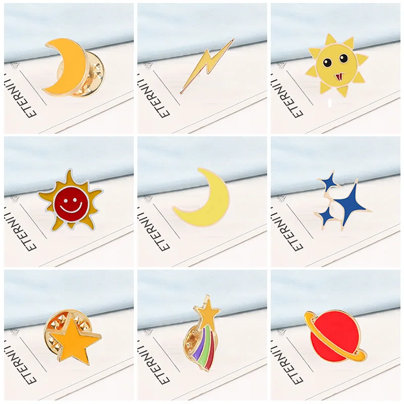 

Enamel Pin Cartoon Star Moon Lapel Badges Denim Bag Decorative Clothes Brooches Jewelry Kids Friends Gifts Cute Brooch Metal
