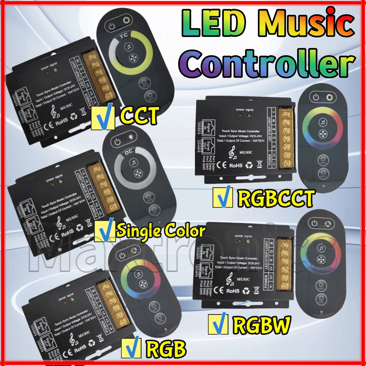 

Светодиодный музыкальный контроллер DC5V-24V с RF6 Touch Беспроводной дистанционный светодиодный диммер для одноцветных светодиодных лент CCT RGB RGBW RGBCW