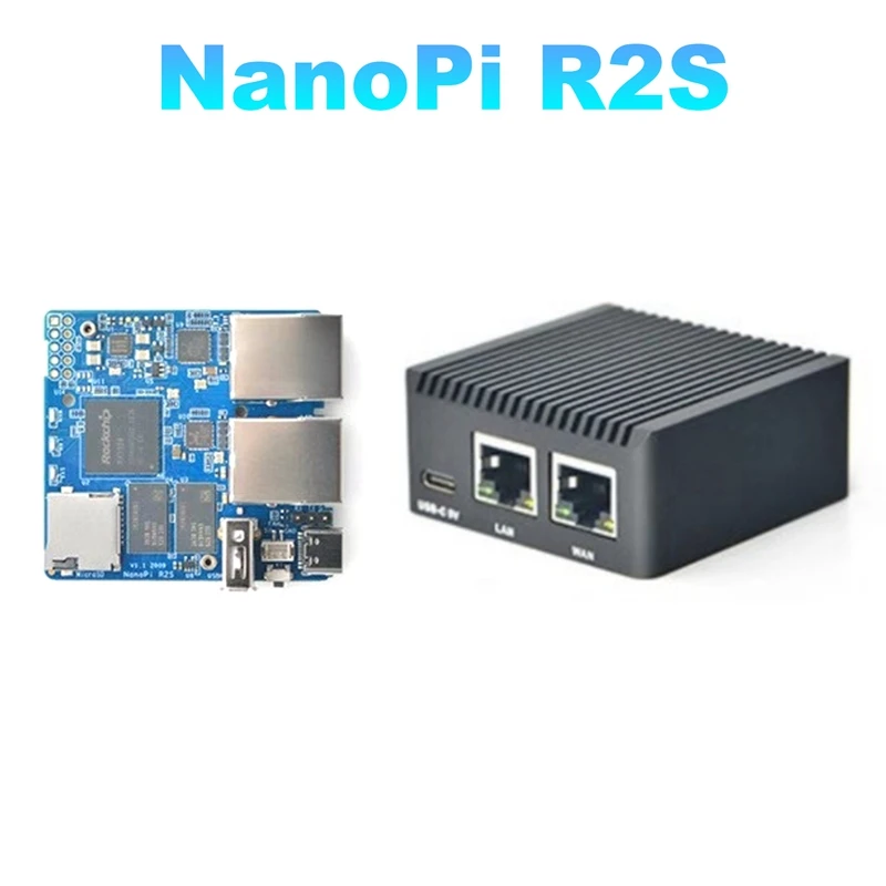 GO-Nanopi R2S Router RK3328 1GB DDR4 RAM With CNC Metal Case Mini Router Dual Gigabit Port SBC Openwrt System