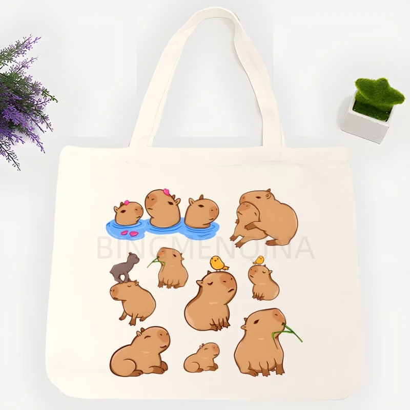 

Сумка-шоппер из холщовой ткани с забавным принтом животных (капибара, мультяшный стиль, милый корейский ультзанг), женская сумка, сумка для пикника в стиле Харадзюку