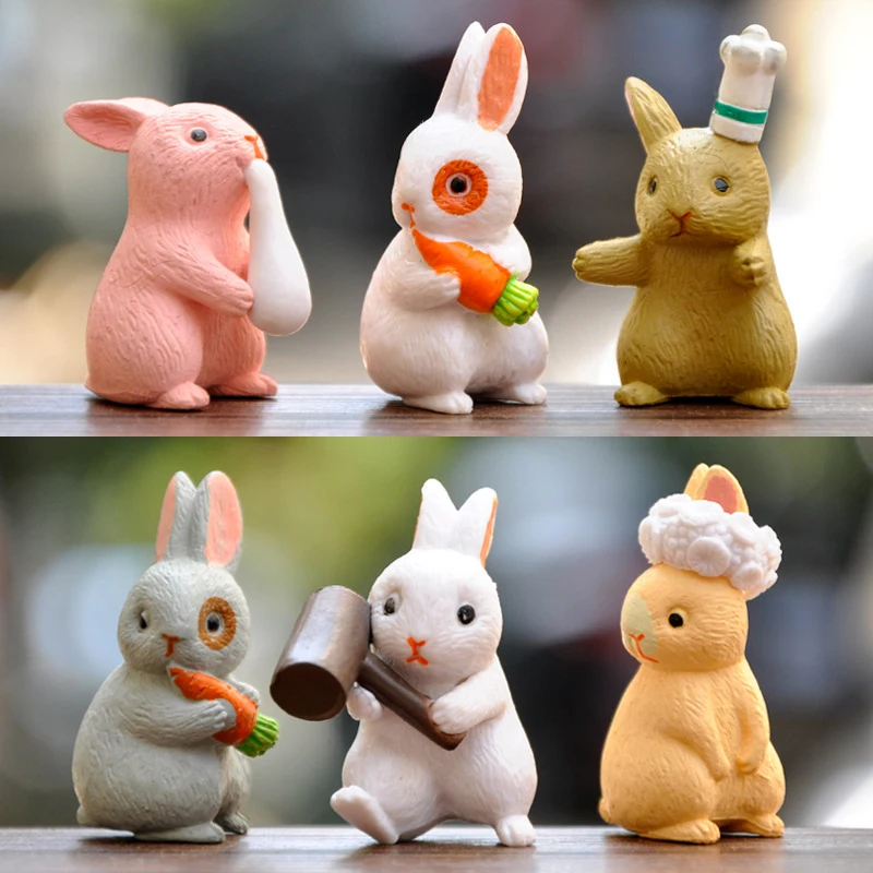 3/12pcs Mini Cute Family Floral Rabbit Animal Figurines Miniature Fairy Garden Micro Landscape Ornament DIY Craft Decoration