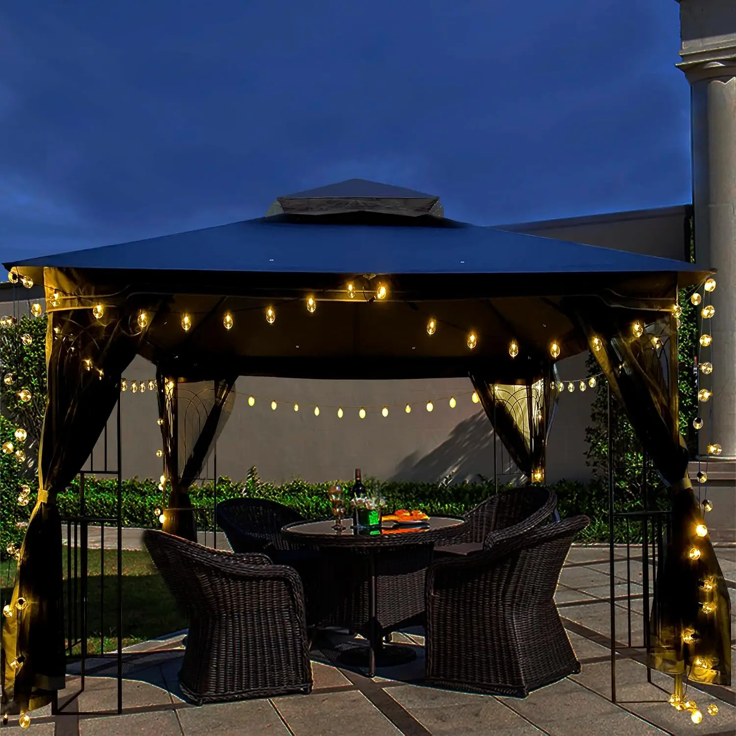10x10 Patio Gazebo Heavy Duty Soft Top with Shelves & Netting Waterproof Steel Frame Double Roof for Deck Backyard, Customized