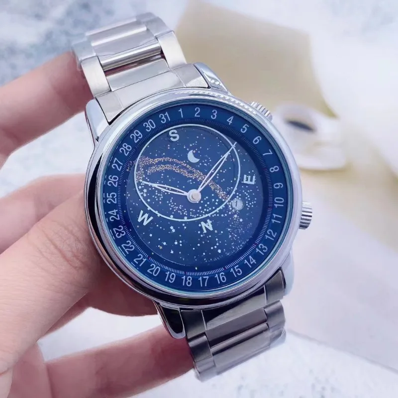 Men's Watch Complex Function Timepiece Starry Sky Series Blue Self-winding Steel Strap Mechanical Watch Automatic Mens Watches