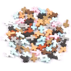 Multicolor DIY Wooden Cross Beads Hanging Ornaments Pendant Kids Gifts Jewelry Ornaments Decorations 50pcs cp3363