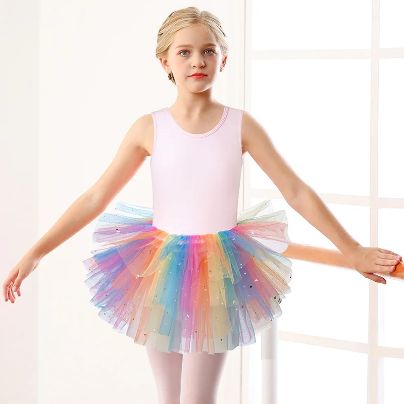 Girls Tutu Dance Tank Top Dress Ballet Dance Leotard for kids Dance  Practice with Glitter Sequin Design and Crotch Snap Skirt