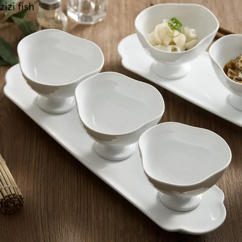 Ceramic Bowl Restaurant Irregular High Foot Bowl Snack Bowl Thick Soup Bowls Dessert Bowls Sushi Bowls Household Tableware Set