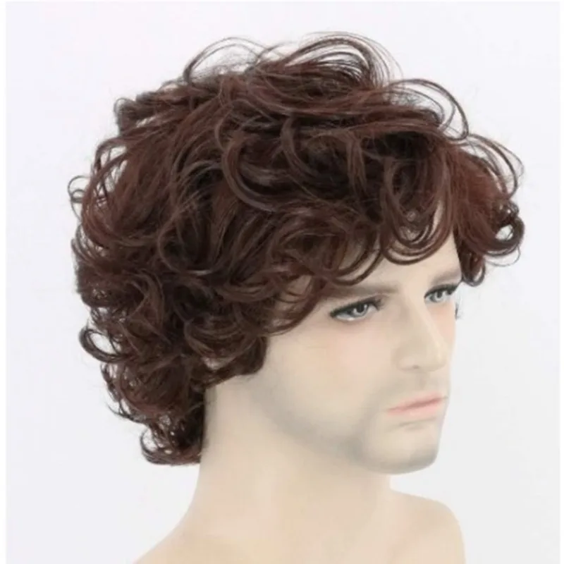 뮤직 페스티벌 남성용 플러피 울 펌 숏 헤어 디너 파티 슈트 매치 멀티컬러 내추럴 컬 가발 연회용 숏 컬리 헤어