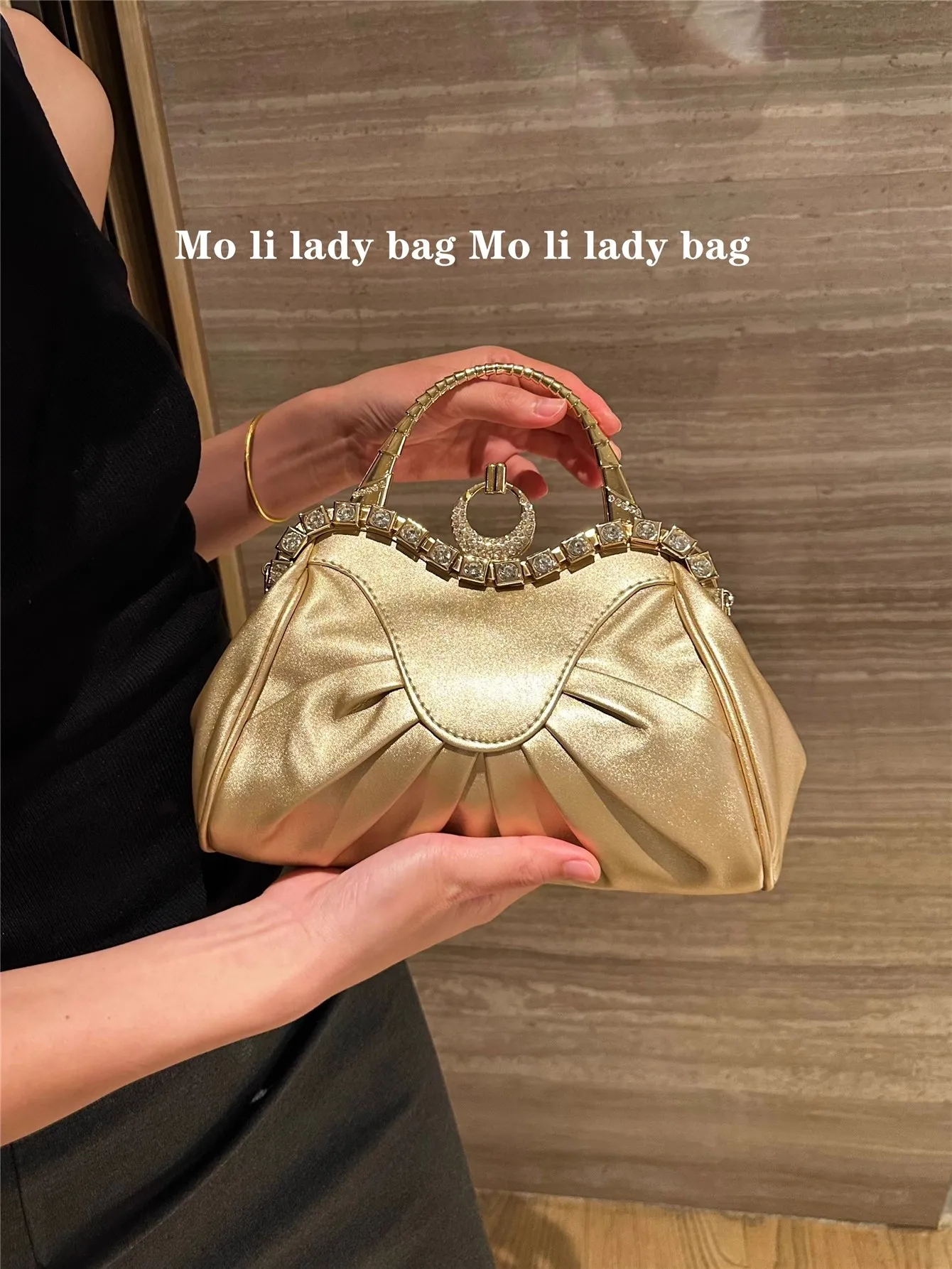 

High Quality Textured PU Pleated Clutch Purse Women Handbag Glitter Diamond Evening Bag Wedding Party Banquet Bag Shoulder Bag
