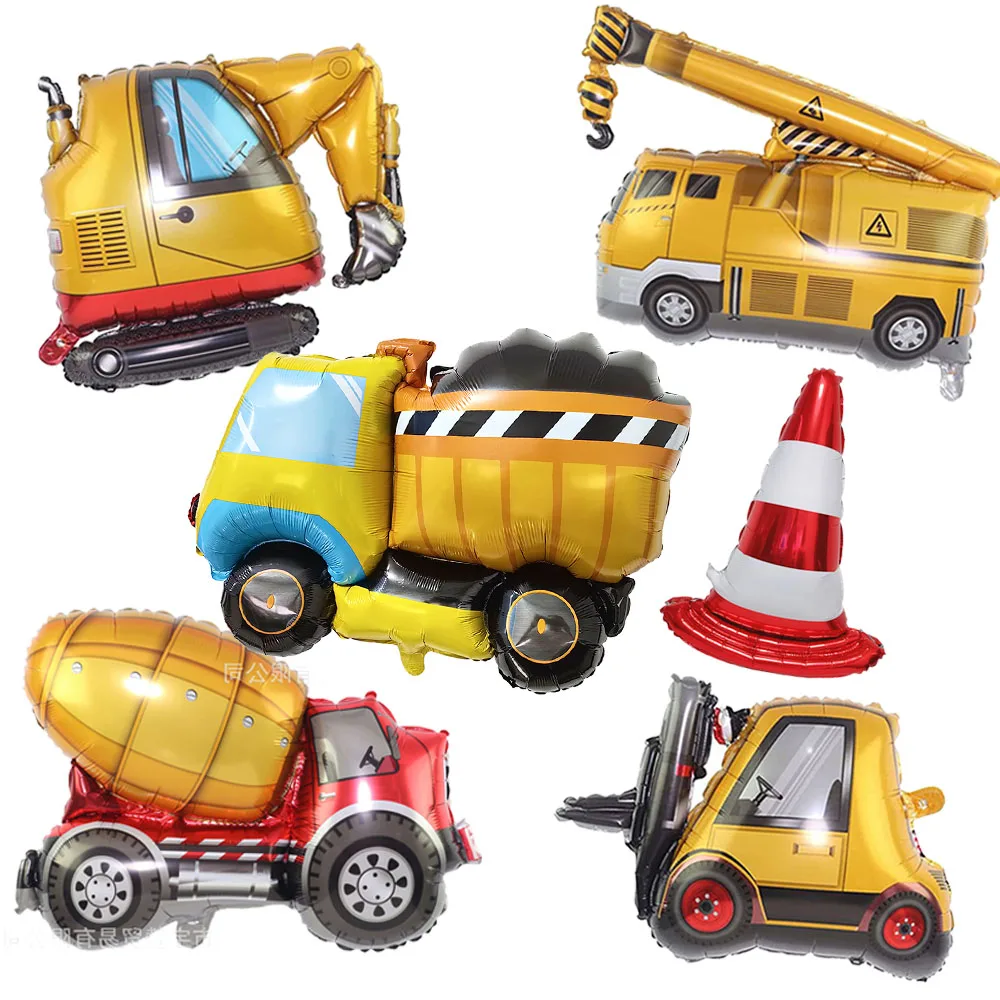 Construction Engineering Vehicle Themed Balloon Excavator Crane Cement Truck Cone Kids Toys Birthday Party Baby Shower Decor