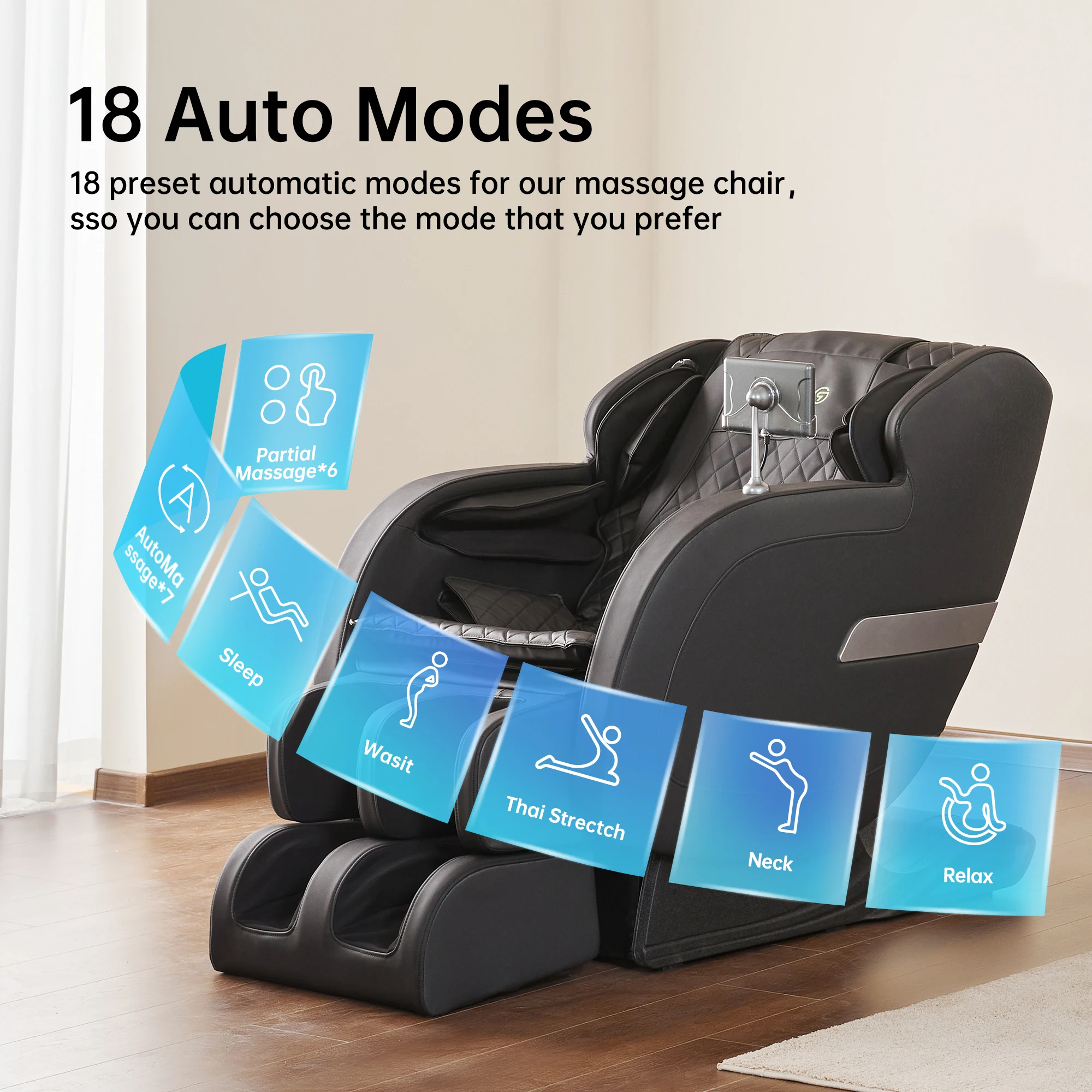 Zero Gravity 3D Massage Chair SL Track 21 Auto Programs Heating Airbags Thai Stretch APP Bluetooth Speakers
